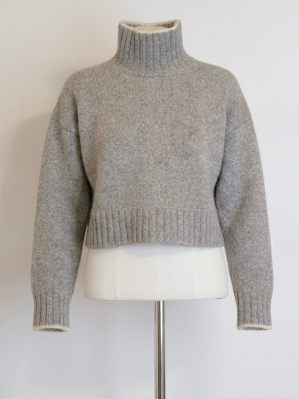 Madewell Chunky Knit Alpaca Blend Cropped Turtleneck Cozy Sweater L Gray NT592